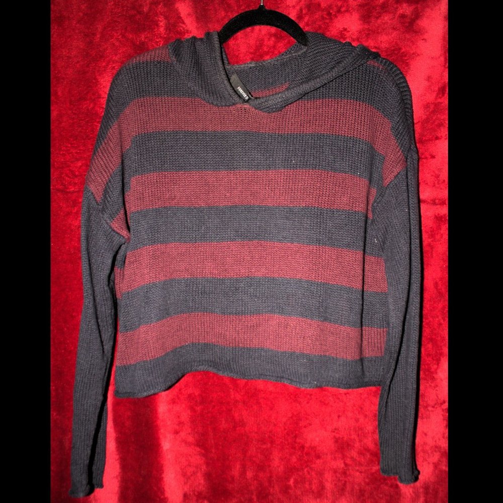 Forever 21 Navy Blue and Red Striped Knit Sweater